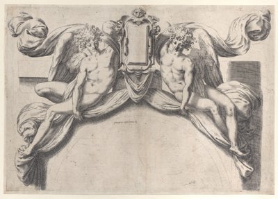 Deux anges soutenant une cartouche ou un bouclier - Orazio de Sanctis