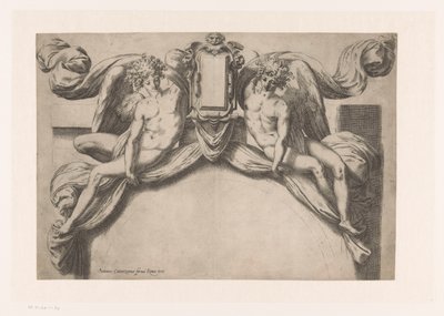 Conception pour un encadrement de porte avec deux génies tenant une cartouche - Orazio de Santis (attributed to)