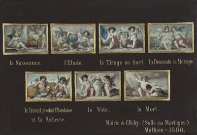 Esquisse pour la mairie de Clichy : Allégories de la vie du citoyen (au-dessus de la porte de la salle des mariages) - Oscar Pierre Mathieu