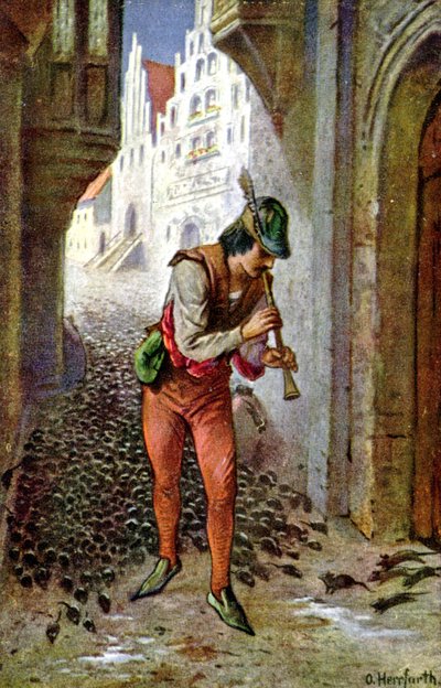 Le joueur de flûte de Hamelin, vers 1910 (illustration) - Oskar Herrfurth