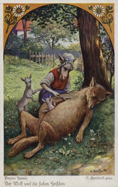 Scène du Loup et les sept chevreaux, par les frères Grimm - Oskar Herrfurth
