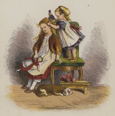 Petite fille brossant les cheveux de sa sœur - Oskar Pletsch