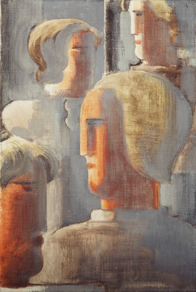 Groupe de quatre têtes gris bleu, Folkwang-Étude III - Oskar Schlemmer