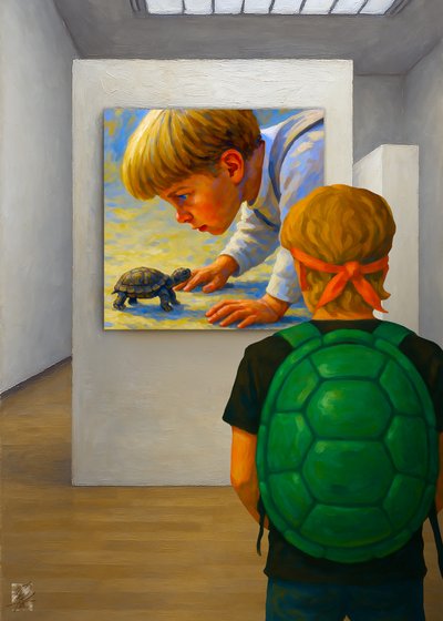 Peinture représentant une tortue curieuse - Osvaldo Russo