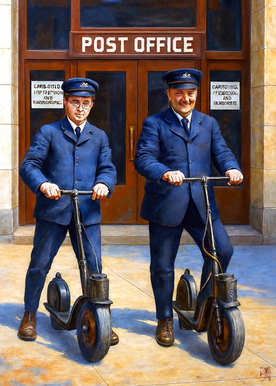 Les facteurs sur leurs scooters d