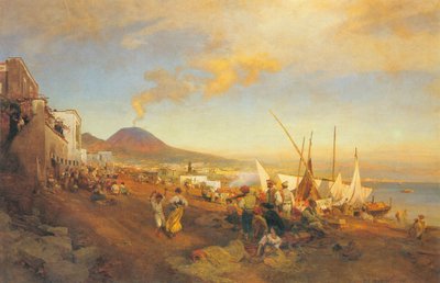 French : Sur la plage de Naples - Oswald Achenbach
