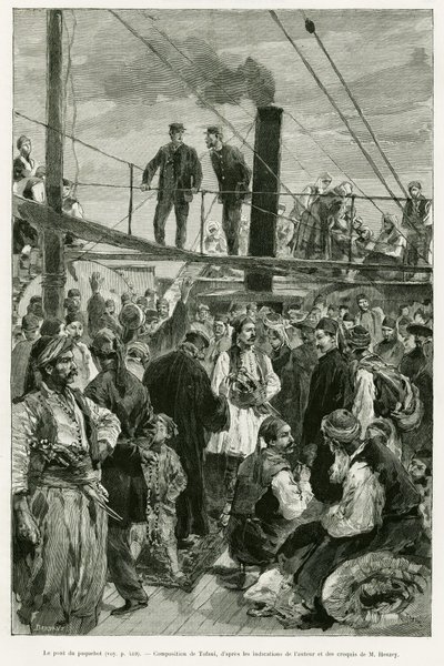 Le pont du navire. Gravure par Tofani pour illustrer l