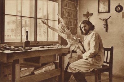 Atelier de sculpteurs sur bois à Oberammergau, Alois Lang, le représentant du Christ dans la Passion de 1930 - Otto Ballerstedt