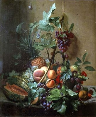 Nature morte avec un melon, des prunes, des pêches - Otto Didrik Ottesen
