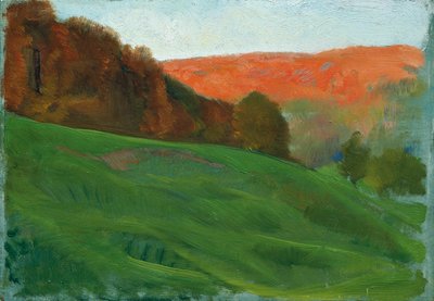 Forêt automnale derrière une prairie verte - Otto Friedrich