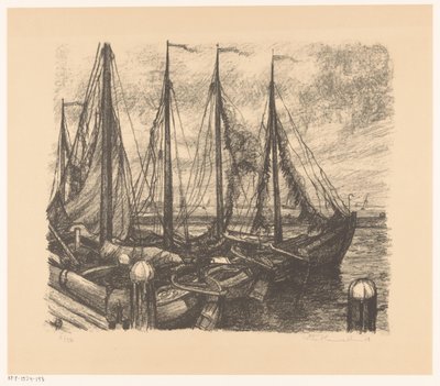 Navires de pêche amarrés dans un port - Otto Hanrath (signed by artist)