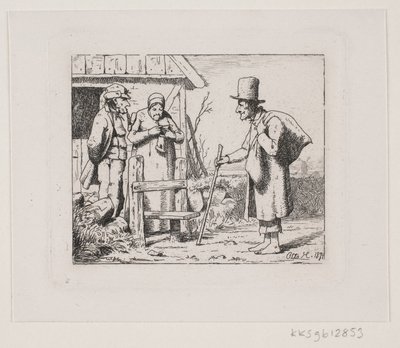 Figures devant une maison de paysan - Otto Haslund