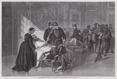 Le roi Guillaume Ier de Prusse rencontrant des soldats blessés au Palais de Versailles, France, Guerre franco-prussienne - Otto Johann Heinrich Heyden