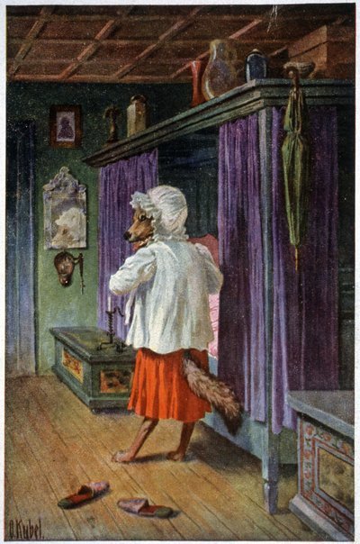 Le loup déguisé en Grand-Mère, vers 1910 (carte postale) - Otto Kubel