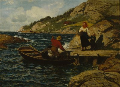 Pêcheur, femme et enfant près du quai - Otto Ludvig Sinding
