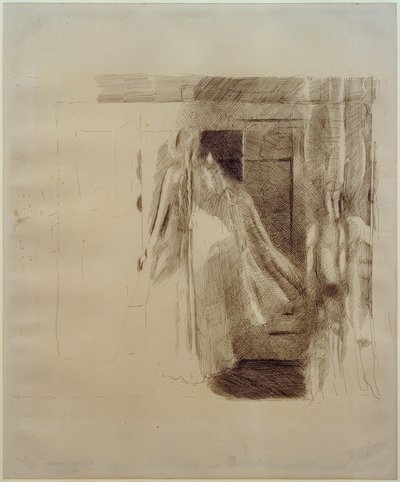 Femme et garçon devant une armoire - Otto Meyer Amden