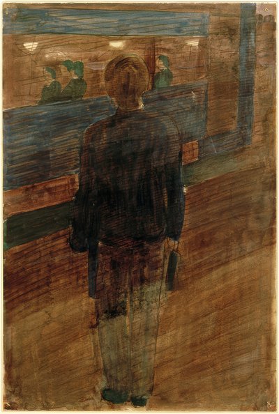 Jeune homme devant un tramway - Otto Meyer Amden