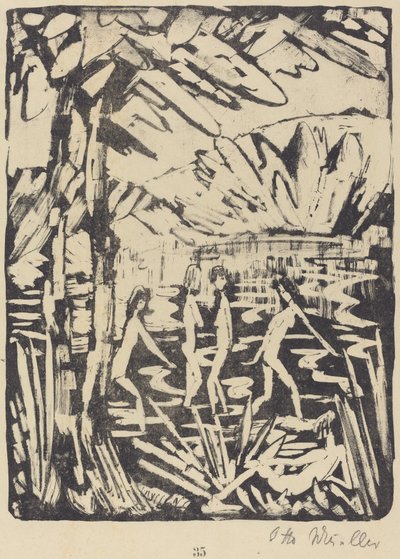 Cinq filles à un étang forestier - Otto Müller