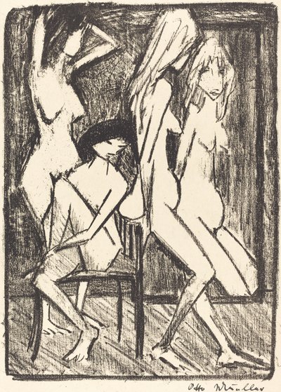 Trois filles devant un miroir - Otto Müller