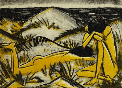 Dunes, une assise et une fille allongée - Otto Mueller