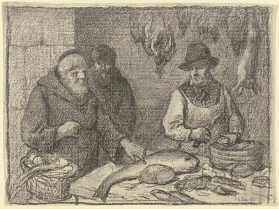 Moine avec un poissonnier - Otto Scholderer