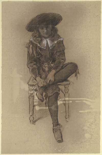 Garçon assis en costume historique, tiré de la « Préparation au bal costumé » - Otto Scholderer