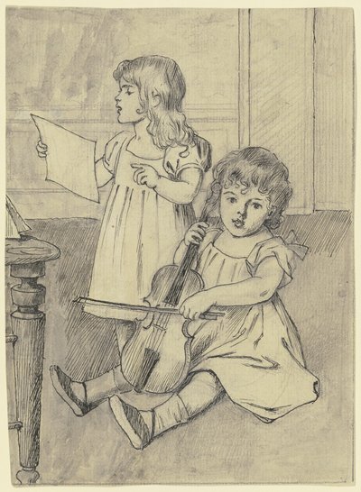 Deux enfants faisant de la musique - Otto Scholderer