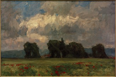 Paysage sombre avec des peupliers et des coquelicots - Otto Ubbelohde