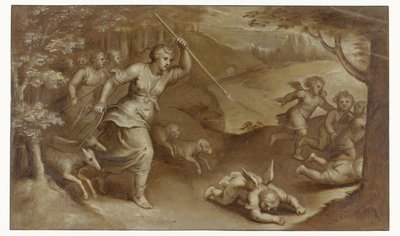 Diane chasse Cupidon et ses aides qui tentaient de la piéger - Otto van Veen