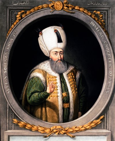 Portrait de Soliman I le Magnifique (1494-1566), dixième Sultan Ottoman. Miniature du XVIe siècle. Istanbul, bibliothèque du Musée de Topkapi Sarayi - Ottoman School