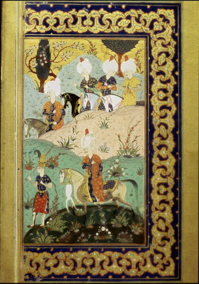 Représentation du Sultan Selim I dit le Terrible (1470-1520) à cheval. Miniature du « Divan » (recueil de poèmes) écrit par le Sultan Selim I. (Ms. FY1330, fol. 27) XVIe siècle. Istanbul, Bibliothèque Universitaire - Ottoman School