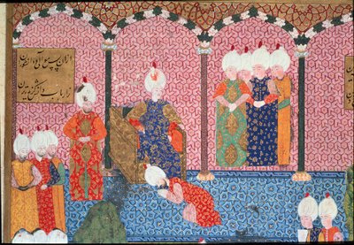 Portrait de Soliman le Magnifique (1494-1566), sultan ottoman entouré de sa cour lors de la cérémonie d