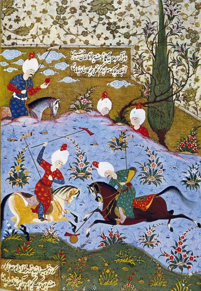 Prince jouant au polo, illustration du Divan-i Nevai, poèmes collectés par Ali Sir Nevai - Ottoman School