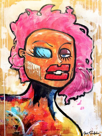 Portrait abstrait aux cheveux roses - Owe Emfestav