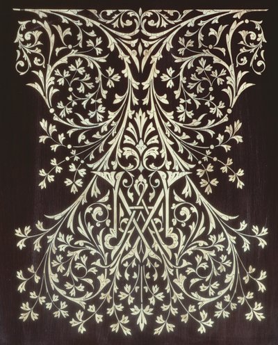 Vitrine, détail du panneau incrusté (bois et nacre) - Owen Jones