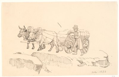 Un paysan marchant à côté de son chariot à bœufs - P.C. Skovgaard
