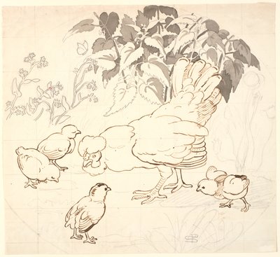 Poule avec ses poussins dans une composition circulaire - P.C. Skovgaard