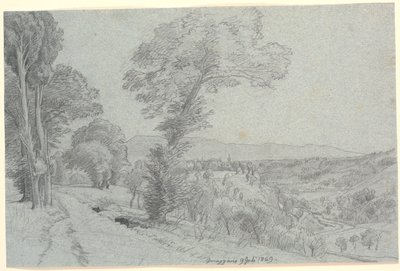 Paysage de montagne italien avec vue sur "Genazzano 9 juillet 1869" - P.C. Skovgaard