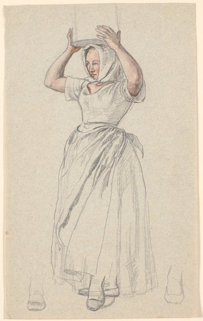 Jeune paysanne debout avec un pot de lait sur la tête - P.C. Skovgaard