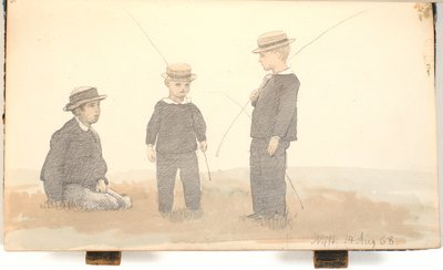 Trois garçons avec des chapeaux de paille - P.C. Skovgaard