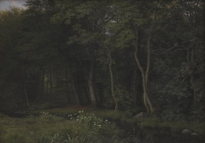 Crépuscule dans un bois près du manoir d