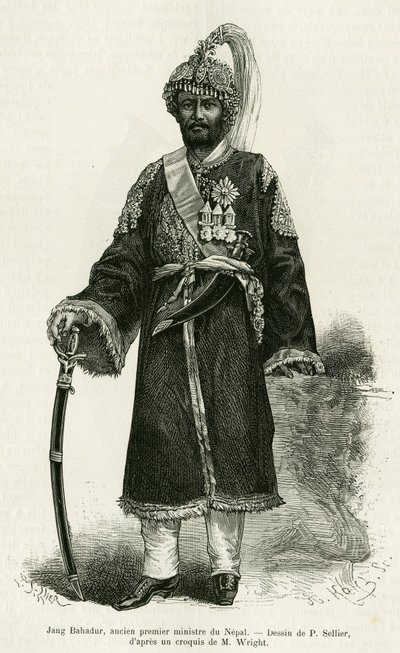 Jang Bahadur (1816-1877), Premier ministre du Népal. Gravure par P. Sellier pour illustrer l