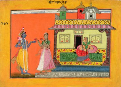 Krishna arrivant chez Radha, illustration d