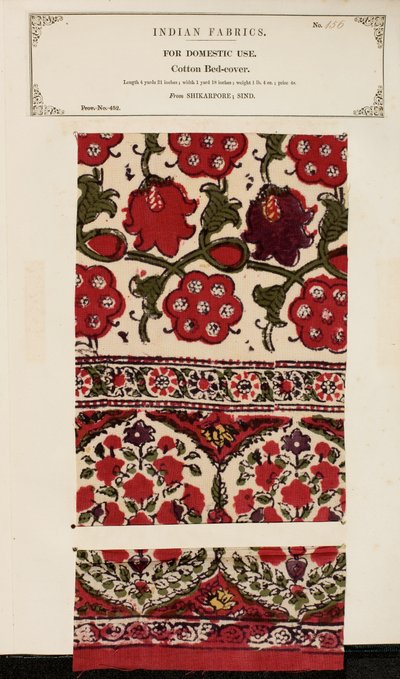 Échantillon de couvre-lit en coton de Shikarpore au Sind, de The Collection of the Textile Manufacturers of India, par John Forbes Watson, publié en 1866 - Pakistani School