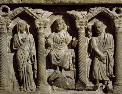 Sarcophage paléochrétien également connu sous le nom de Sarcophage du Bienheureux Gilles, marbre, Oratoire de San Bernardino, Pérouse, Ombrie, Détail, Italie, 4ème siècle - Paleo Christian
