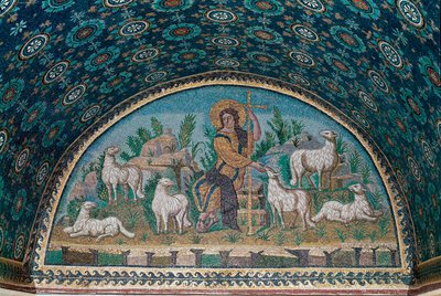 Bon Pasteur. Mosaïque de la lunette au-dessus de la porte d
