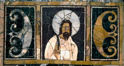Art paléochrétien : représentation du Christ, probablement la première. IIIe siècle ap. J.-C. Marqueterie de marbre. - Paleo Christian