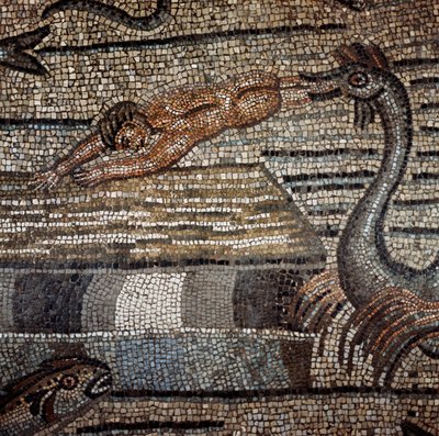Scène de la vie de Jonas rejeté par le poisson sur une plage (détail) - Paleo Christian