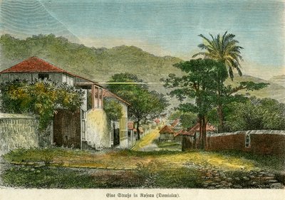 Une rue à Roseau, Dominique, vers 1880 - Pann