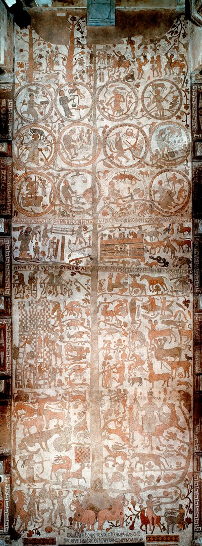 La création du monde, Adam et Ève, scènes bibliques et signes du zodiaque. Vue de l